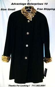 Vintage Herman Kay Leopard Trimmed Women Coat Jacket  