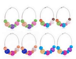 4Pairs Basketball Wives Inspired Tricolour Rough Beads Spacer Hoops 