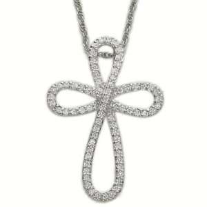  Sterling Silver Bow Cross Necklace with Cubic Zirconium 