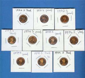 1970 through 1979 Proof Lincoln Cents   Set of 10  