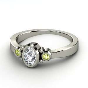  Kira Ring, Oval Diamond 14K White Gold Ring with Peridot 