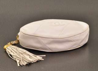 Oval White Quilted leather Chanel mini pouch clutch A31  