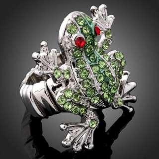 ARINNA Swarovski green Crystal frog gold GP finger Ring  