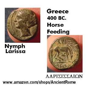  400 BC. ANCIENT GREECE. Nymph Larissa. Horse Feeding. RARE 