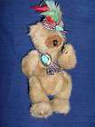 TY jointed plush TEDDY BEAR w/American Indian Headdress & turquise 