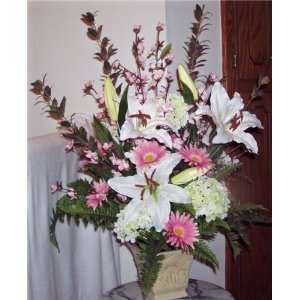  Pink Gerbera Daisies,Lillies,Cherry Blossom Branches: Home 