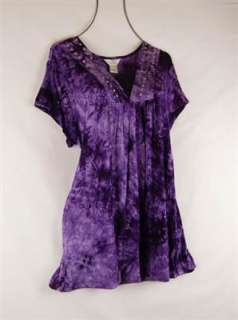   Plus Size 1X 2X CJ Banks Violet Tie Dye Mock Layer Peasant Top Trendy