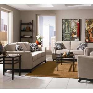  2PC Neutral Beige Chenille Upholstery Sofa and Loveseat 