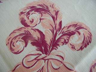 Vintage c1930s Tablecloth Pink & Purple Feather Plumes  