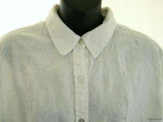   Womens White Embroidered 100% Linen Button Top Shirt Blouse 2 M 12 14