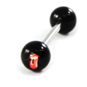  Tongue piercing Rolling Stones black red.: Jewelry