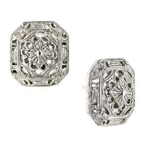  Bellissimo Vintage Octagon SIlver Square Stud Earrings 