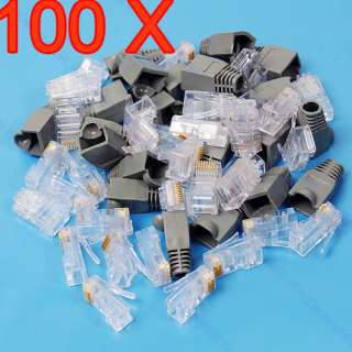 100 x RJ 45 RJ45 Connectors Modular Plugs Plug + Boots  