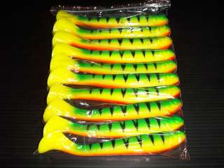 Shad Fish Soft Bait Lure, (10) 8 Lures, Fire Tiger  
