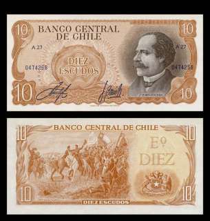 10 ESCUDOS Banknote of CHILE   1973   BALMACEDA   UNC  