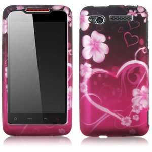 PINK FLOWERS & HEARTS Hard Rubber Feel Plastic Design Case for HTC 