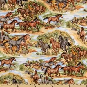  44 Wide Cattle Call Horses On The Ranch Brown Fabric By 