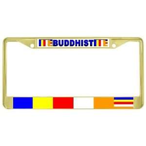  Buddhist Flag Gold Tone Metal License Plate Frame Holder 