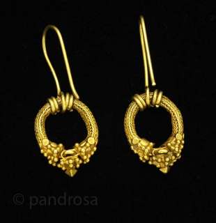 Beautiful small pair of handmade 24K gold earrings from South India 