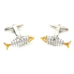  Silver & Gold Fish Bones Fishing Cufflinks: Jewelry