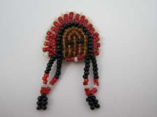 Handmade Indian Princess w/ Headdress Beaded Brooch Pin  