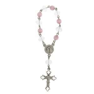  Rose Crystal Cateye Beaded Cross Rosary Jewelry