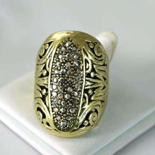   Carved Tone Bronze Copper Diamante CZ Ring Fashion Jewelry  