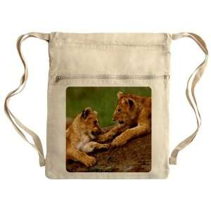 Messenger Bag Sack Pack Khaki Lion Cubs Playing 