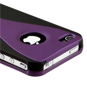   Rubber Coated Case For iPhone 4 4S Dark Purple Black +screen protector
