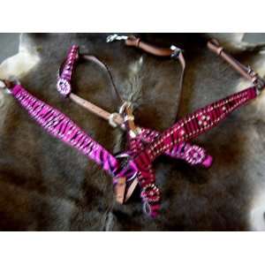   BREAST COLLAR WESTERN LEATHER HEADSTALL TACK PINK 