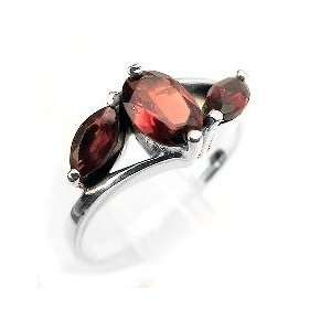 Red Three Stone Garnet and Sterling Silver Ring Size 7(Sizes 5,6,7,8,9 