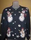 Ugly Christmas Sweater Small Navy Blue Snowman Flakes