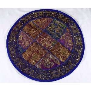 Large Blue Round Lounge Sari Embroidered Pillowcase 26  