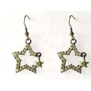   Lime Green Shooting Star Dangle Crystal Rhinestone Earrings Jewelry