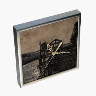  Boat Dock Marble Wall Clock   Silver Frame