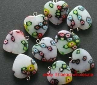 Free 4pcs mixed millefiori glass heart charm pendants  