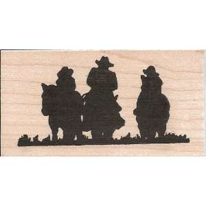  Cowboys on Horses Silhouette Wood Mounted Rubber Stamp 