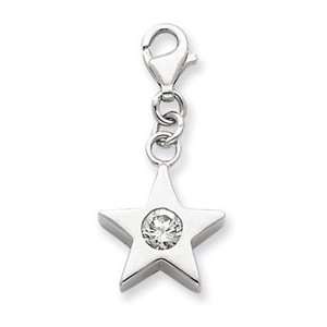  Sterling Silver April CZ Birthstone Star Charm: Jewelry