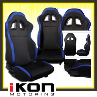UNIVERSAL PAIR OF RECLINABLE RACING SEAT SEATS CLOTH BLACK BLUE SPACO 