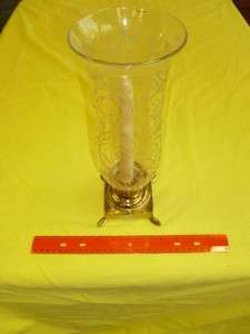 Egypt Antique Candlestick w/Etched Glass Hurricane Shade  