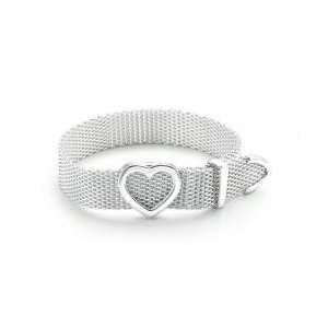  Sterling Silver Heart Buckle Mesh Bracelet 8 Jewelry
