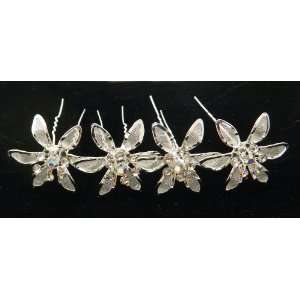   Silvery Flower Crystals Bridal Hair Pins (Pack of 4): Everything Else