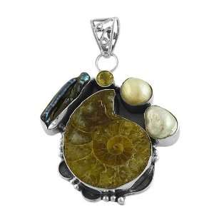   Ammonite, Citrine, Freshwater & Tahitian Pearls Pendant: Jewelry