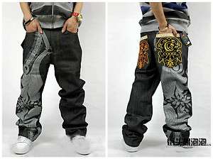 Graffiti embroidery Cool Mens Hip Hop Jeans Casual Pants Size 32 42 