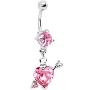  Pink Cubic Zirconia Part of My Heart Belly Ring: Jewelry