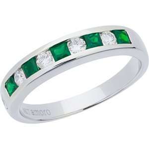 Nine Stone Emerald and Diamond Band in 18kt White Gold 