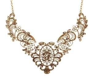   Cute Gold Plated Lace Pattern Symmetry Metal Flower Amazing Necklace