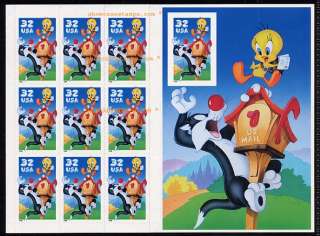 3205 1998 Sylvester and Tweety Imperf Sheet Mint NH  