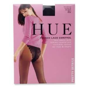  HUE Womens Sheer French Lace Control Top Pantyhose, Tan 