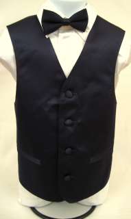 Boys Navy Blue Tuxedo Vest Bow Tie Set Kids Dress Vest Bow Tie Sz 12 